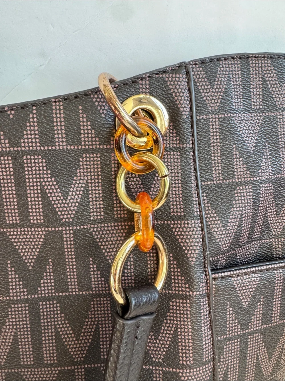 MKF Collection Mia K Rylee Signature Tote Bag Brown Monogram Logo Gold Chain